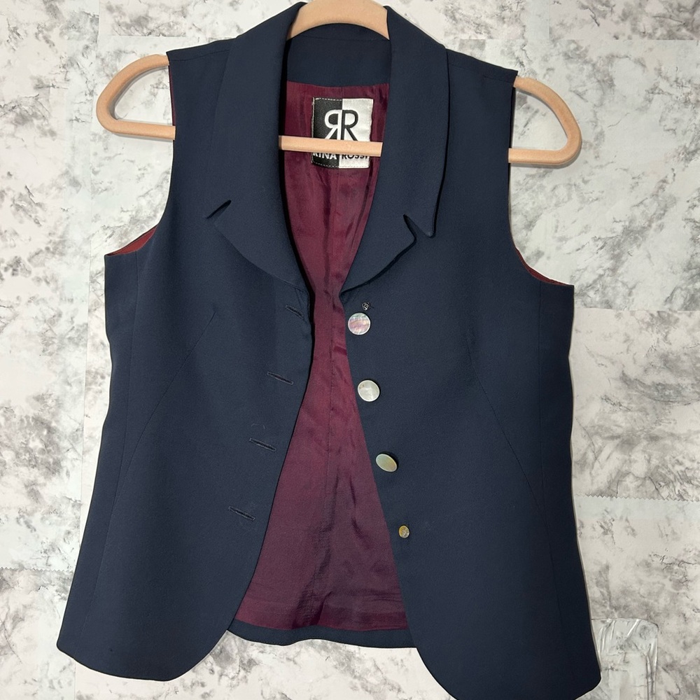 Rina Rossi Blue Tailored Vest with Lapel Collar